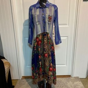 Aratta Silent Journey Veronica Maxi Shirt Blue Dress Size Large